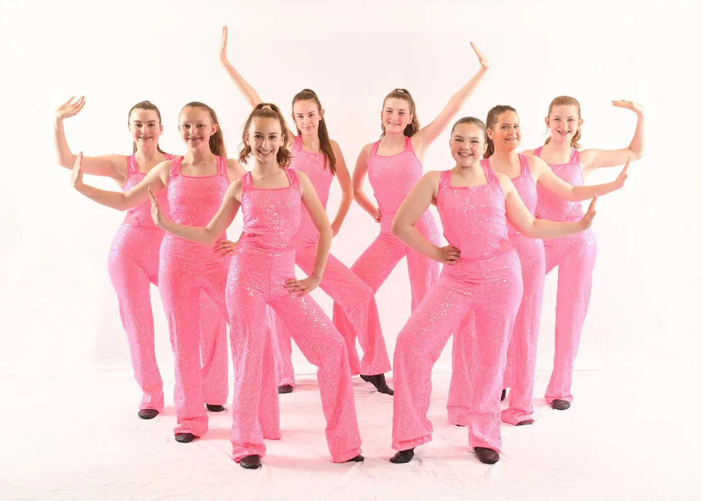Jazz class in pink sequined outfits